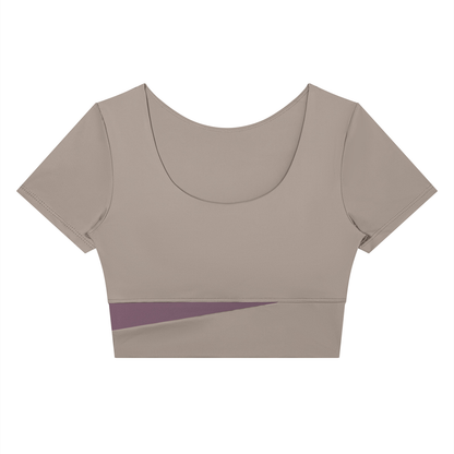Block Short-Sleeve Crop Top in Gray Purple with Misty Purple, women's activewear