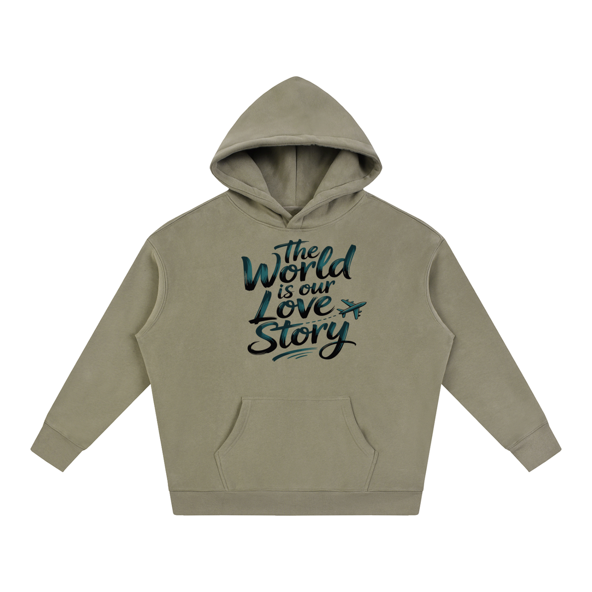 The World Is Our Love Story Hoodie in Gray Coffee, unisex streetwear