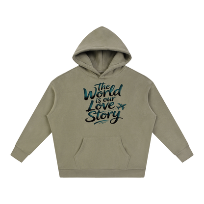 The World Is Our Love Story Hoodie in Gray Coffee, unisex streetwear