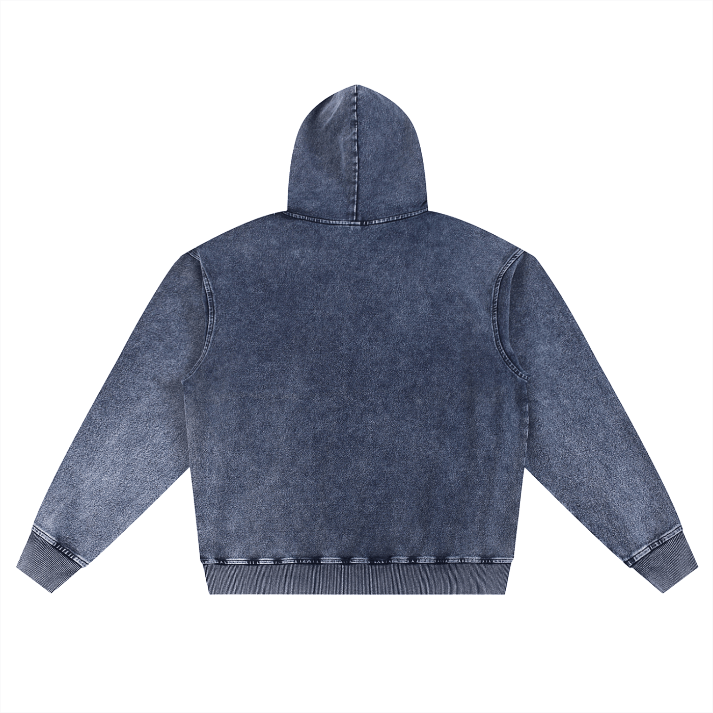Back view of oversized Gratitude Snow Wash Hoodie in soft cotton blend with drop shoulder and hood