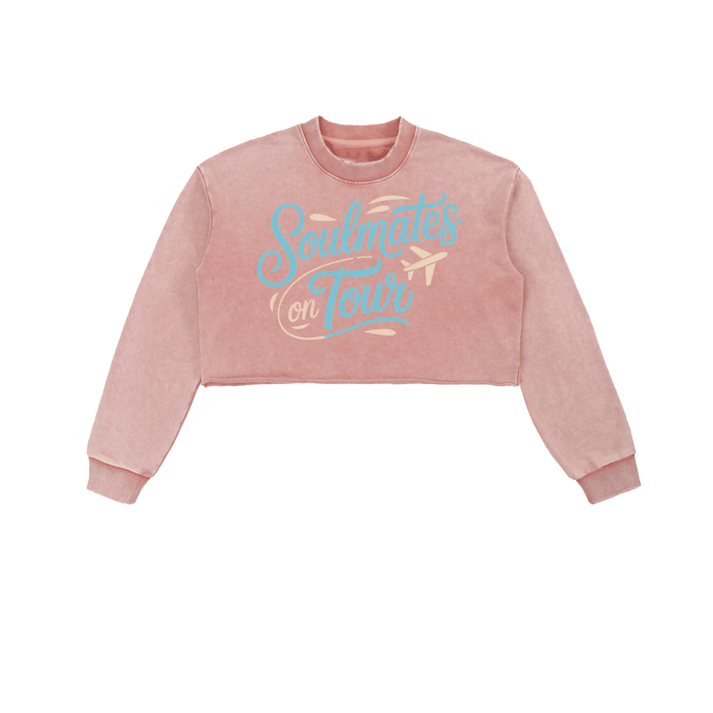 Soulmates on Tour cropped snow washed sweatshirt with raw edge in soft pink cotton