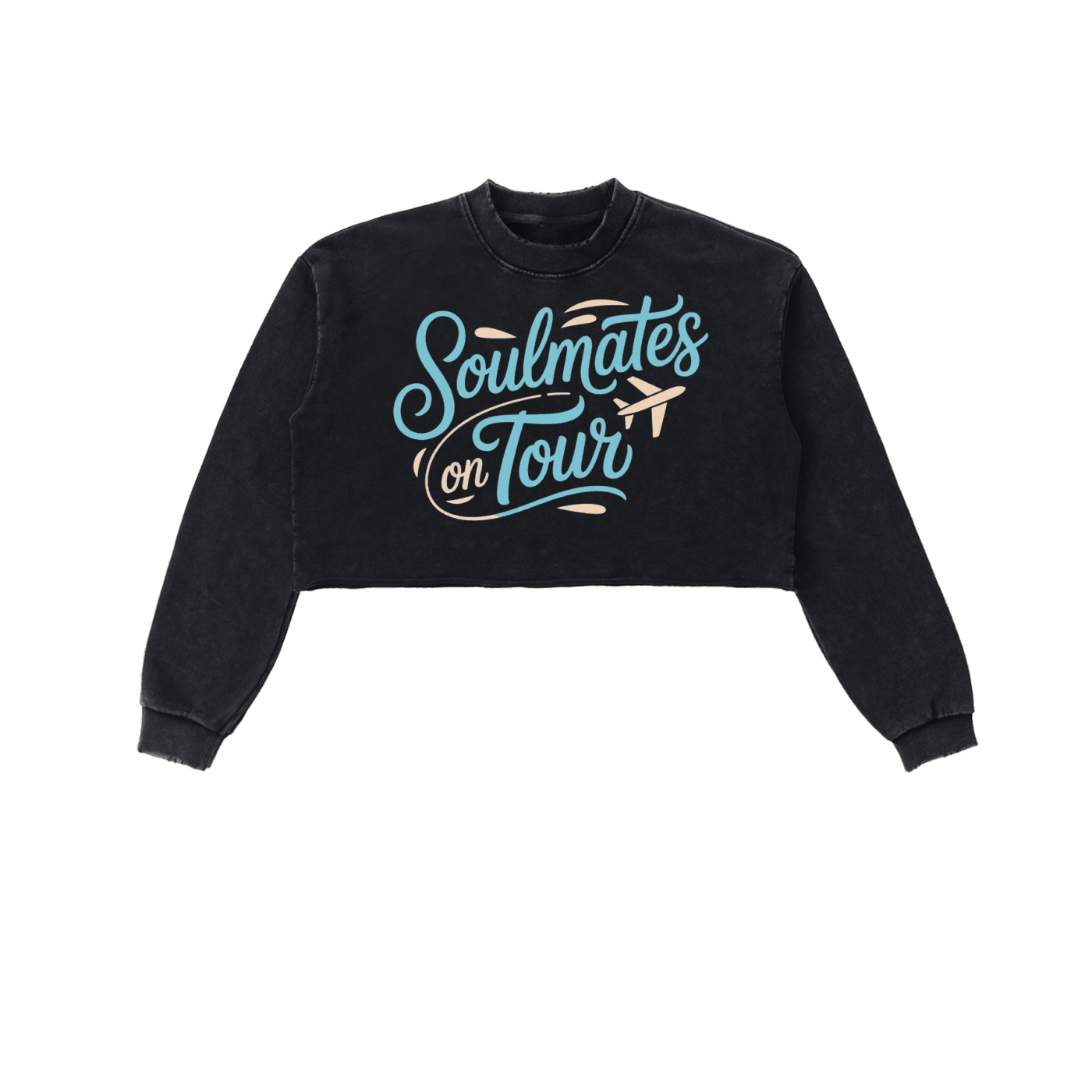 Soulmates on Tour black cropped sweatshirt with raw edge and long sleeves in cozy cotton streetwear style