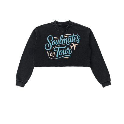 Soulmates on Tour black cropped sweatshirt with raw edge and long sleeves in cozy cotton streetwear style