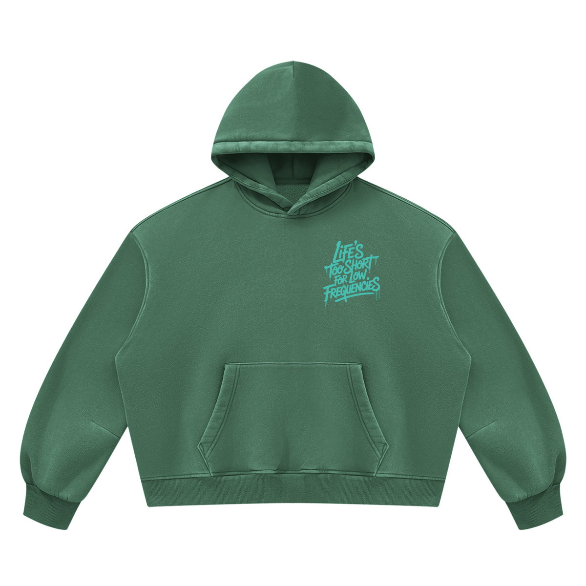 Low Frequencies Vintage Wash Hoodie in Dark Green, unisex streetwear