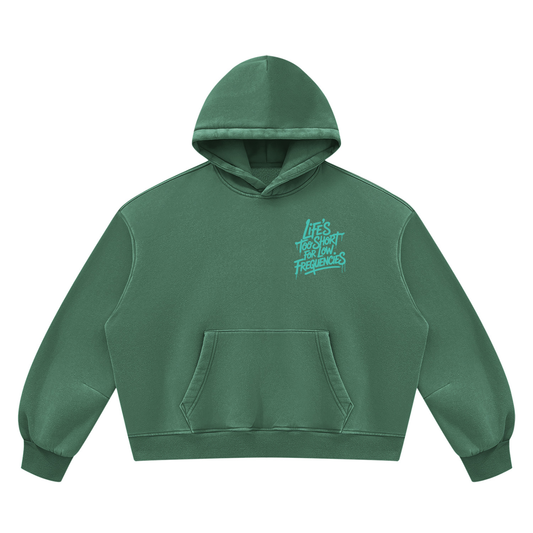 Low Frequencies Vintage Wash Hoodie in Dark Green, unisex streetwear