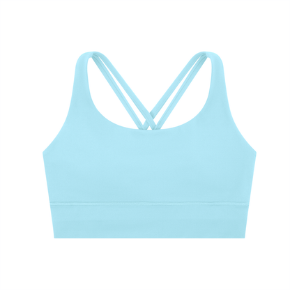 Tandem Strappy Longline Sports Bra in Light Blue, women's activewear