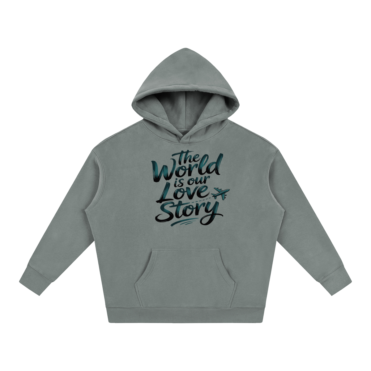 The World Is Our Love Story Hoodie in Light Gray, unisex streetwear