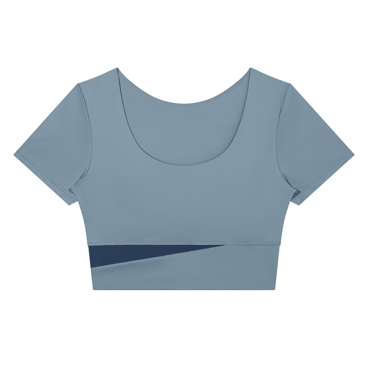 Block Short-Sleeve Crop Top in Gray Blue with Navy Blue, women's activewear