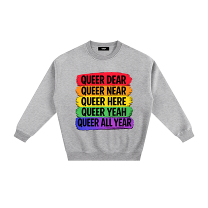 Queer All Year Fleece Sweatshirt in Flower Gray, unisex streetwear