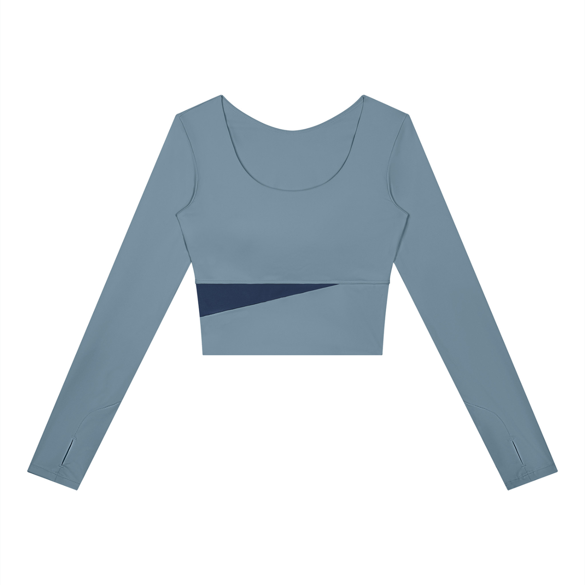 Block Long-Sleeve Crop Top in Gray Blue with Navy Blue, women's activewear