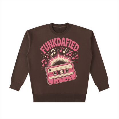 Funkdafied Essential Heavyweight Cotton Sweatshirt with retro cassette tape graphic in brown oversized fit