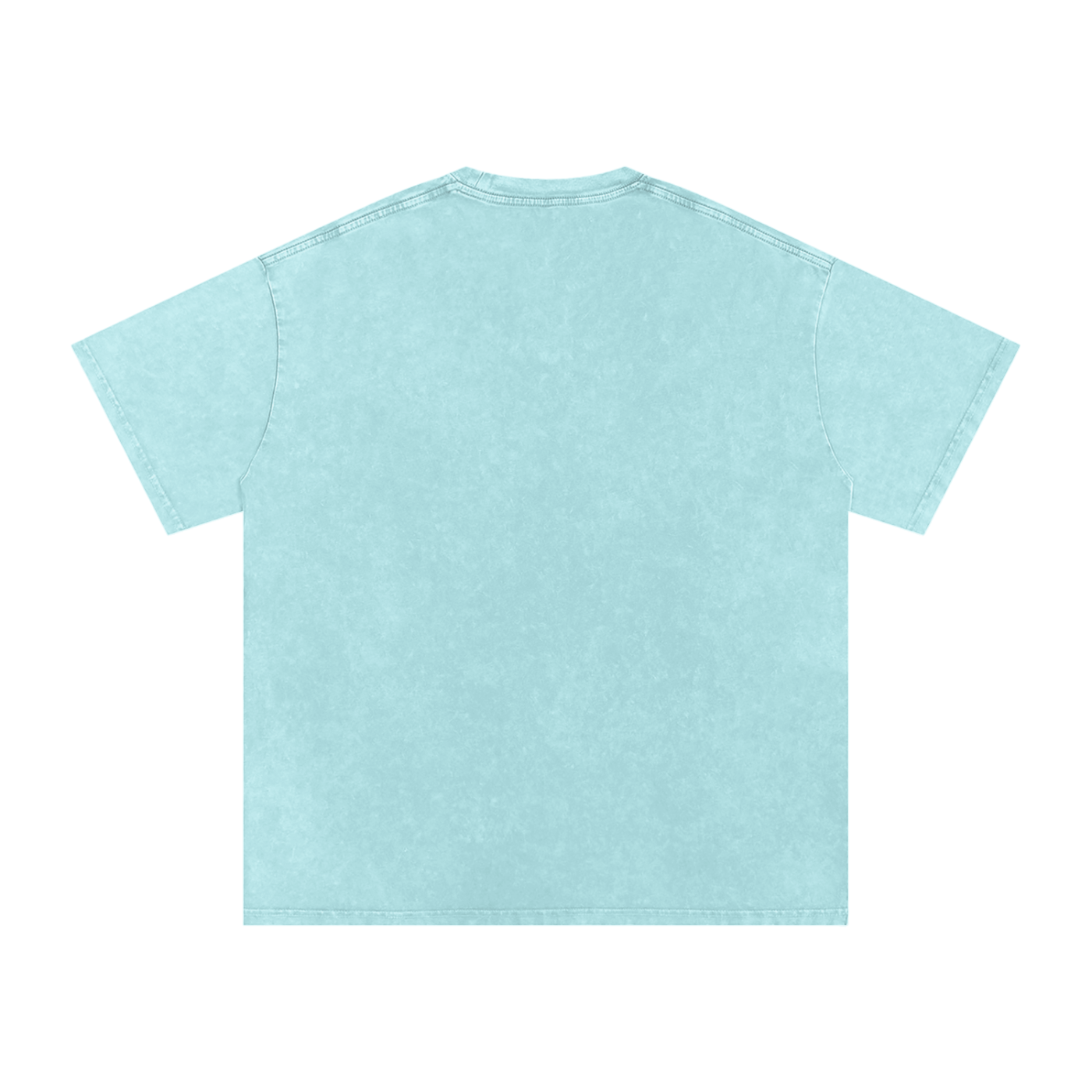 Back view of light blue snow washed oversized cotton t-shirt with short sleeves and round neckline