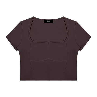 Stride Square-Neck Crop Tee in Brown, women's activewear