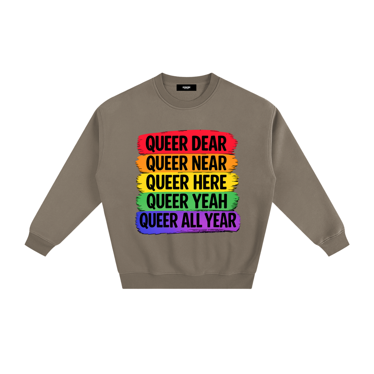 Queer All Year Fleece Sweatshirt in Gray Coffee, unisex streetwear