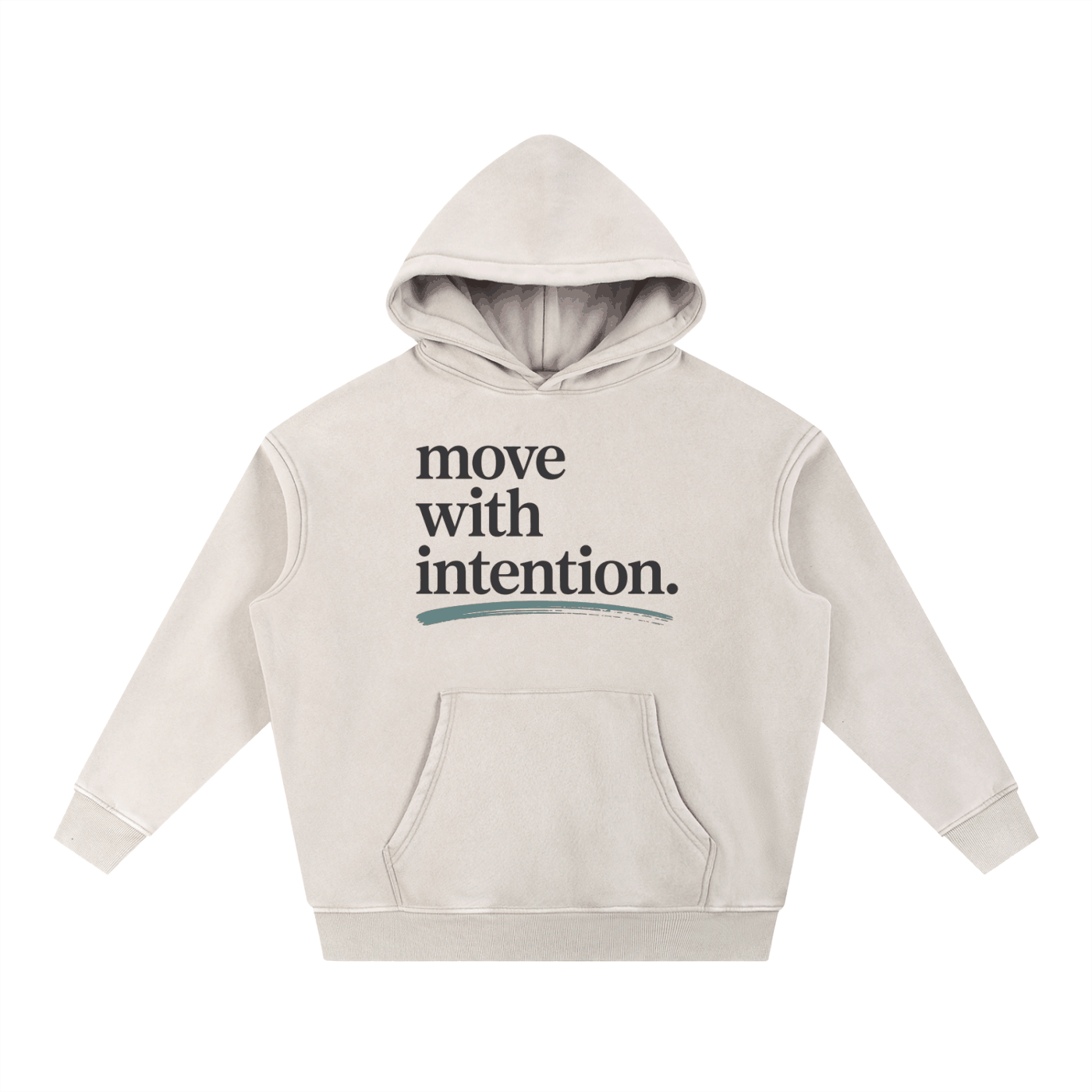 Move with Intention Snow Wash Fleece Oversize Hoodie in soft beige with front pocket and hood