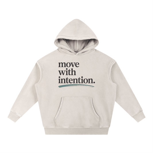Move with Intention Snow Wash Fleece Oversize Hoodie in soft beige with front pocket and hood