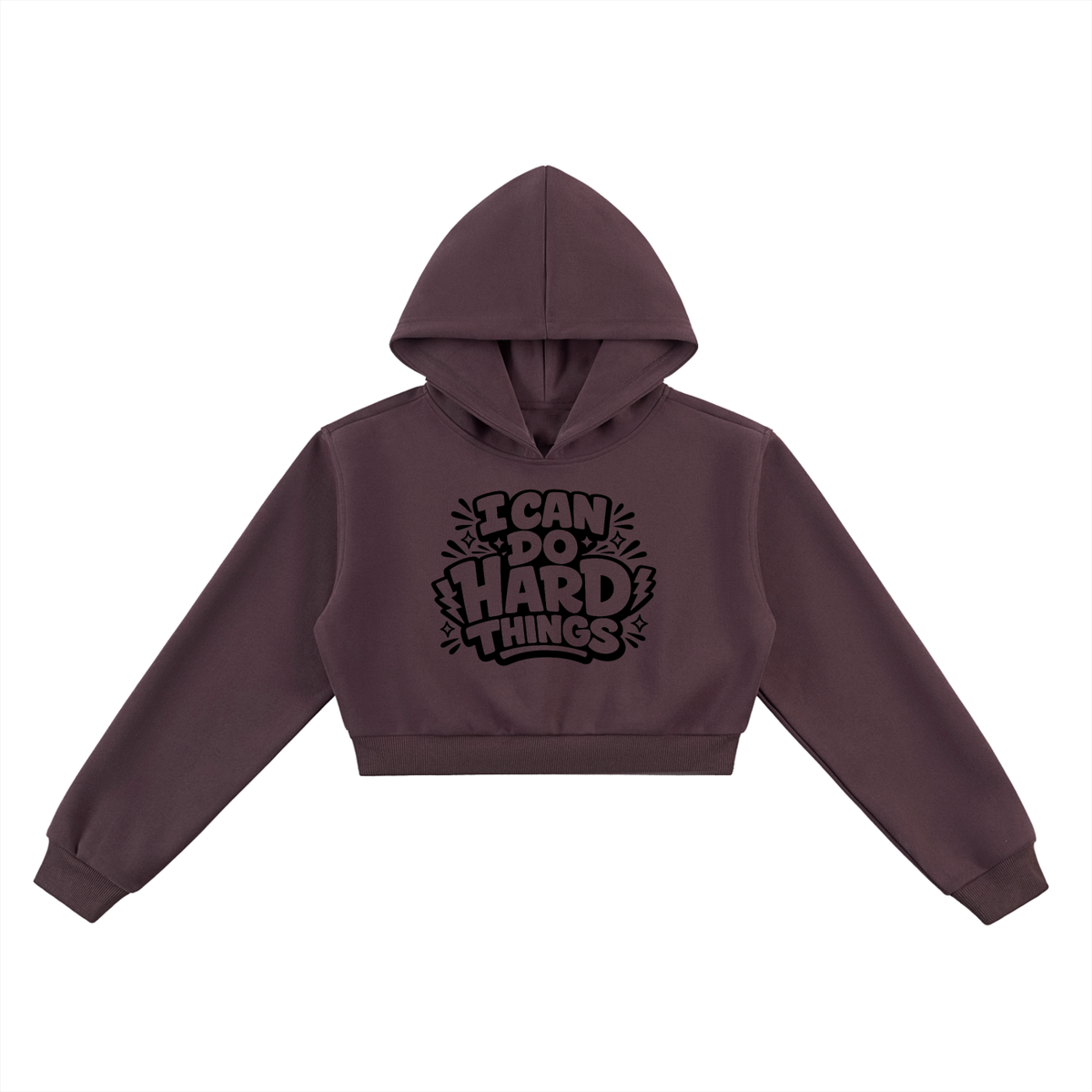 I Can Do Hard Things Cropped Hoodie in Dark Reddish Purple, women's streetwear