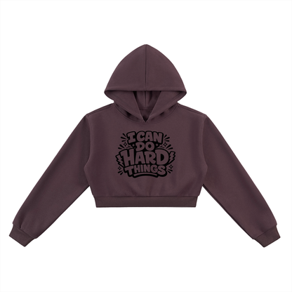 I Can Do Hard Things Cropped Hoodie in Dark Reddish Purple, women's streetwear