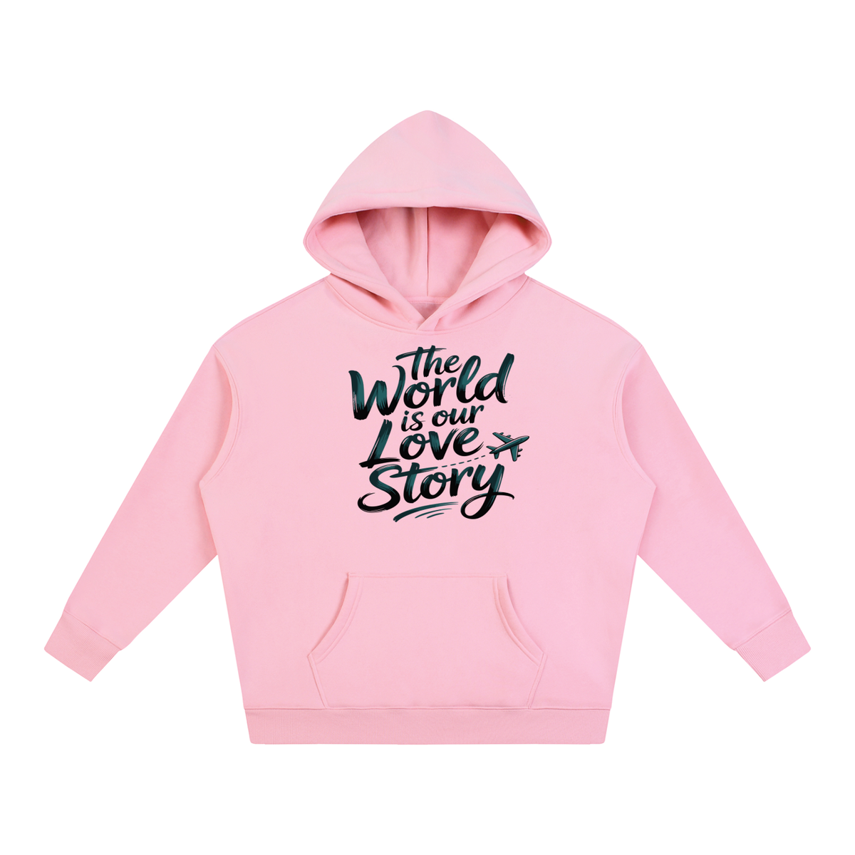 The World Is Our Love Story Hoodie in Pink, unisex streetwear