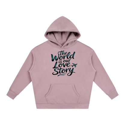 The World Is Our Love Story Hoodie in Dark Purple, unisex streetwear