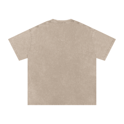 Beige Snow Washed Oversized Cotton T-Shirt with short sleeves and round neck, casual loose fit, made of soft breathable cotton fabric.