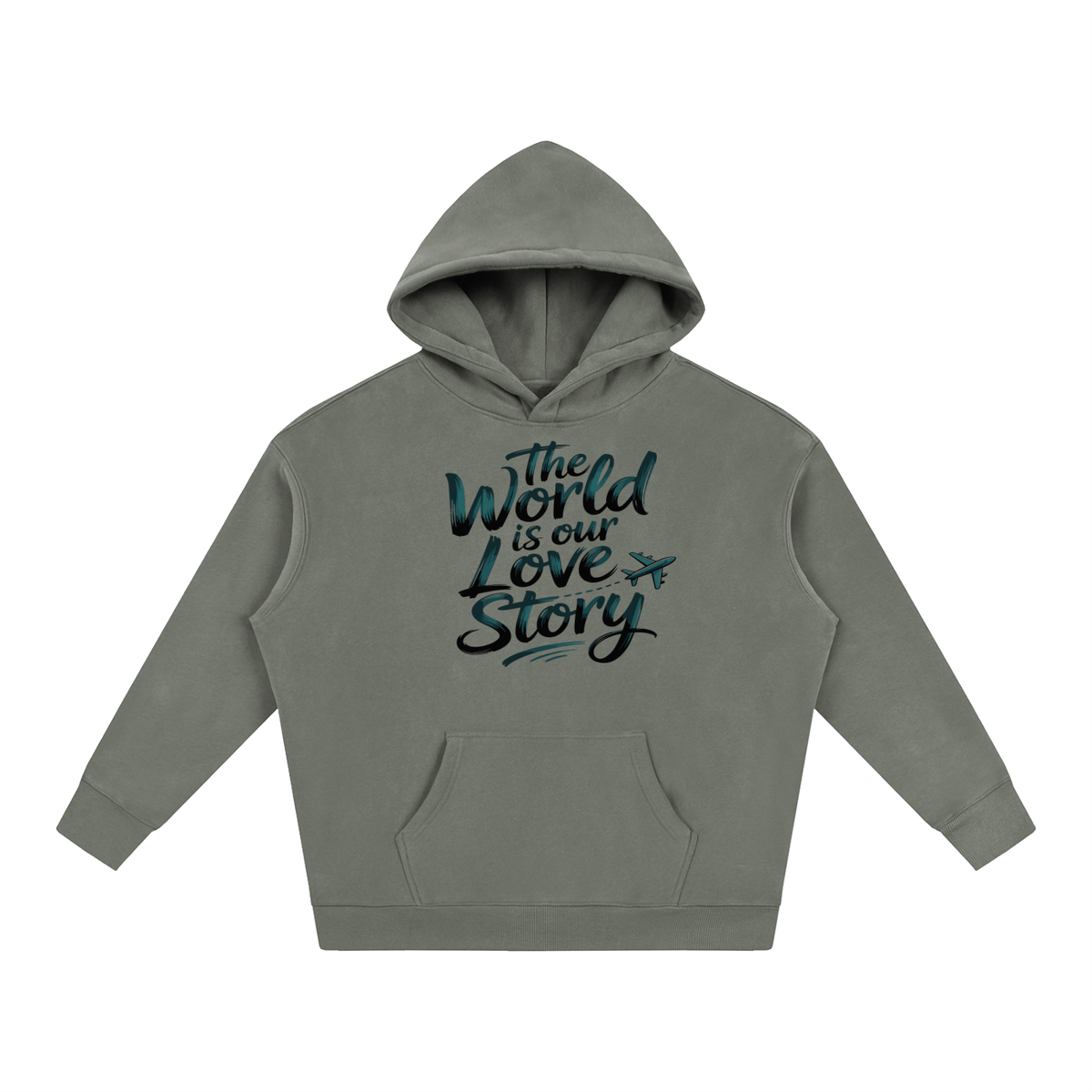 The World Is Our Love Story Hoodie in Gray, unisex streetwear