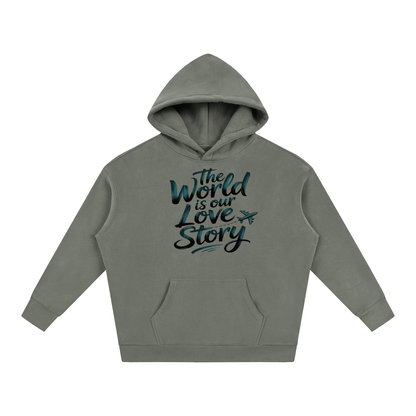 The World Is Our Love Story Hoodie in Gray, unisex streetwear
