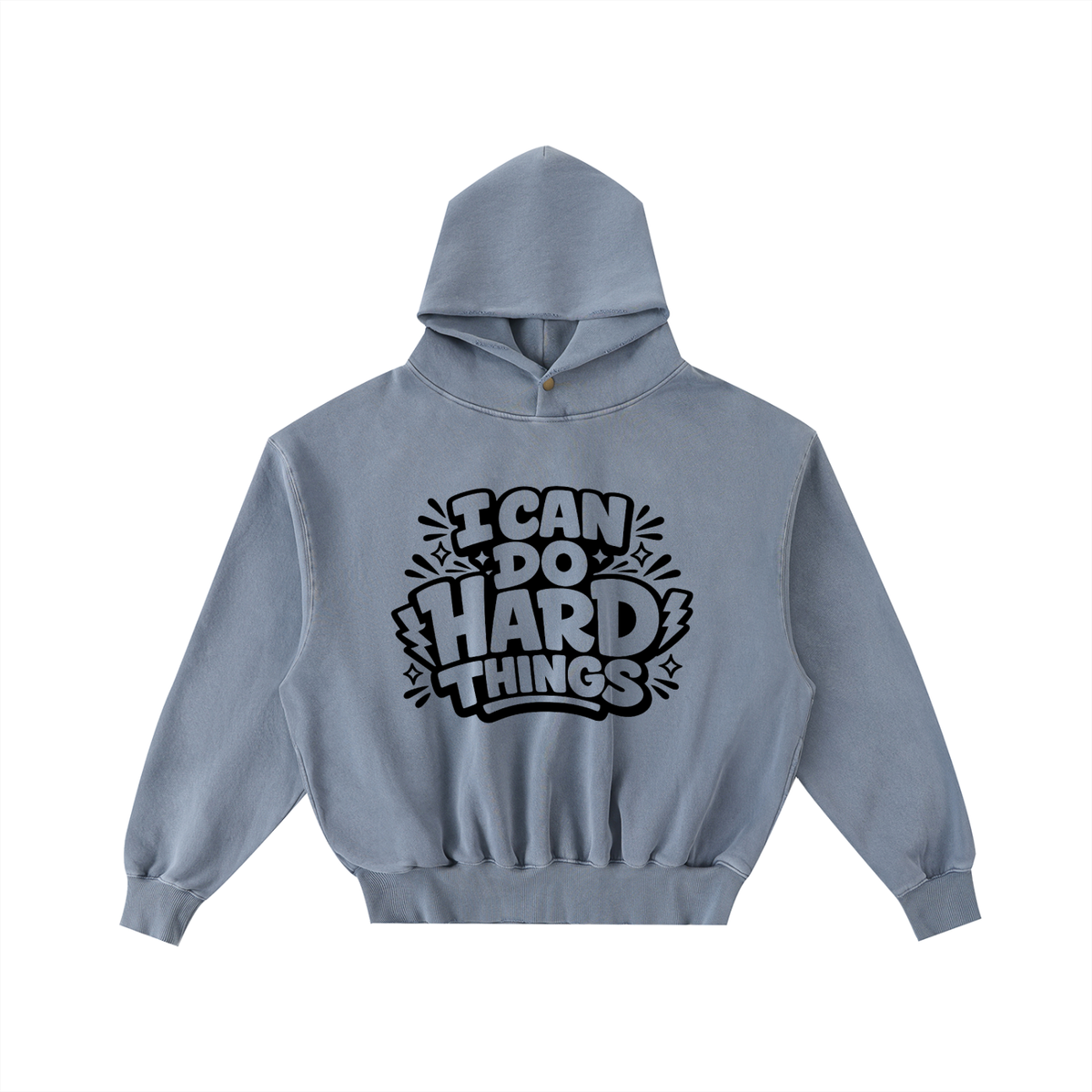 I Can Do Hard Things Frayed Wash Hoodie in Blue, unisex streetwear