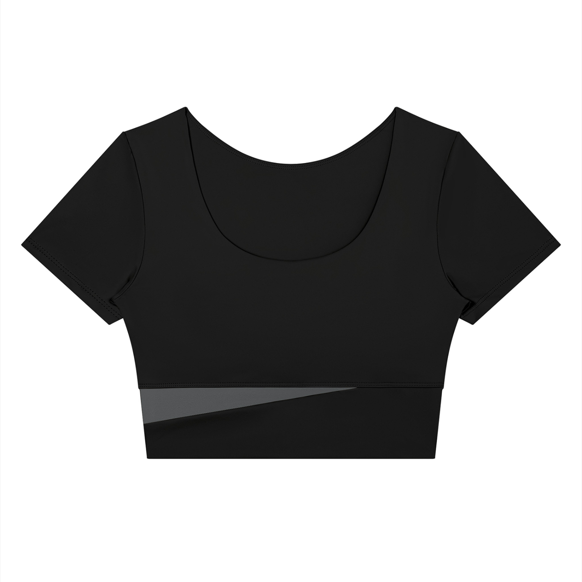 Block Short-Sleeve Crop Top in Black with Dark Gray, women's activewear