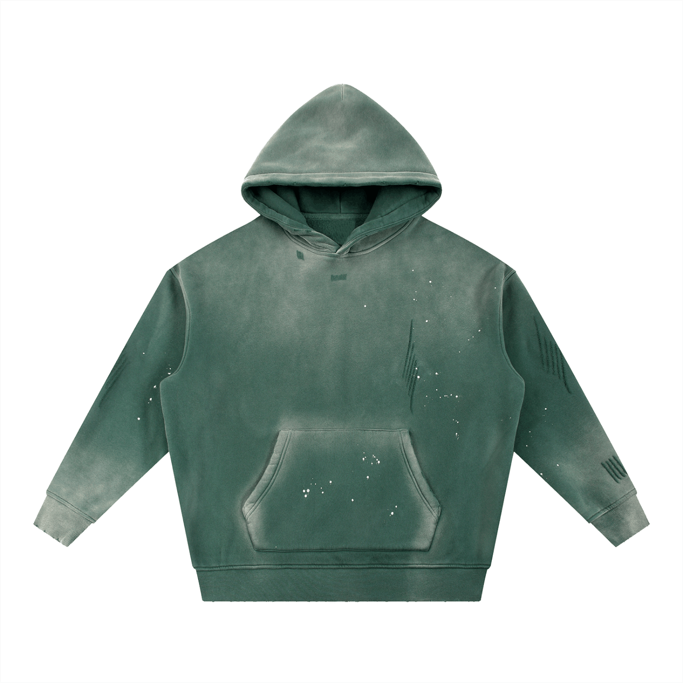 Vintage Washed Frayed Hoodie in green with distressed details and relaxed fit, cozy fleece streetwear hoodie
