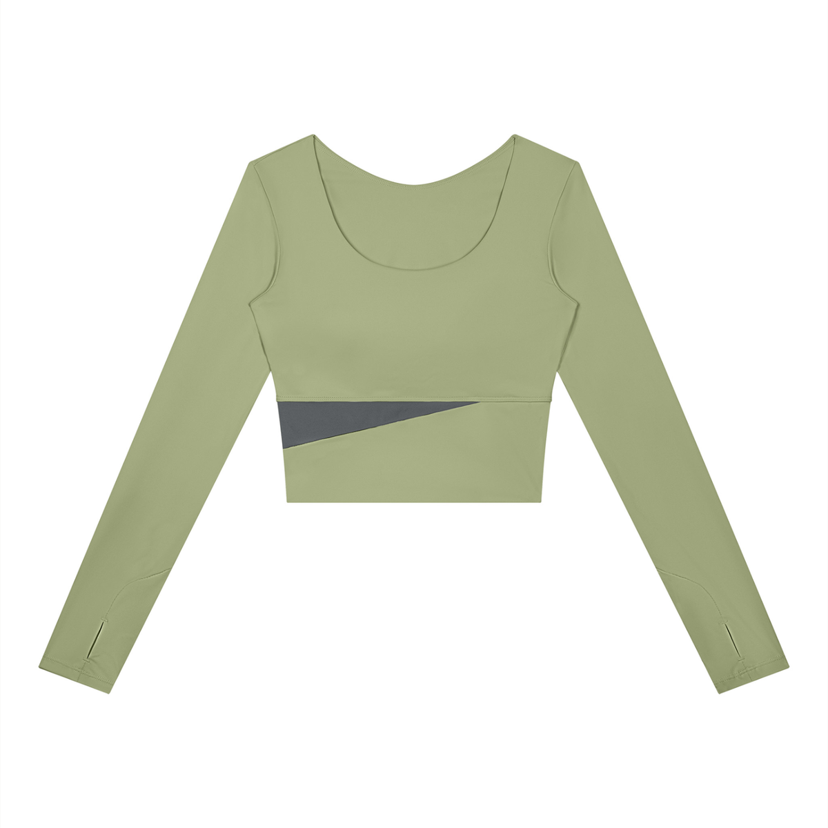 Block Long-Sleeve Crop Top in Bean Green with Dark Gray, women's activewear