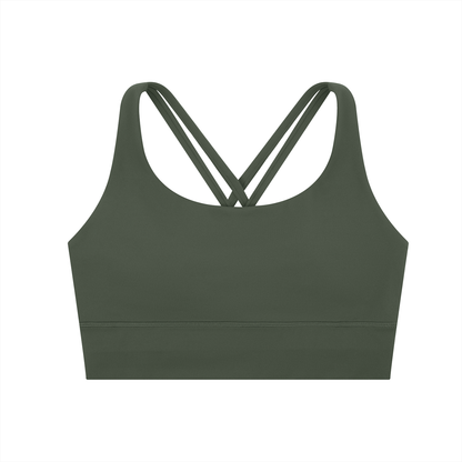 Tandem Strappy Longline Sports Bra in Blackish Green, women's activewear