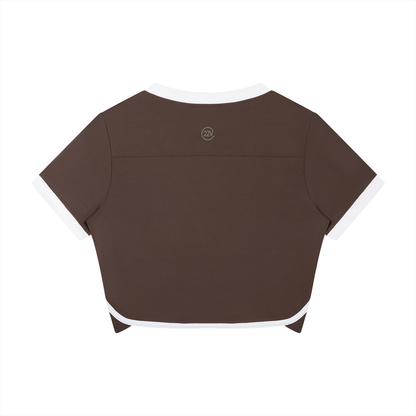 Stride V-Neck Ringer Tee in Coffee, women's activewear