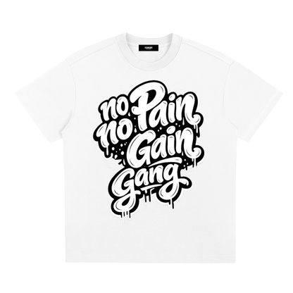 No Pain No Gain Gang Cooling Tee in White, unisex gym wear