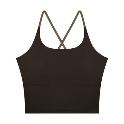 Block Lined Crop Tank in Coffee, women's activewear