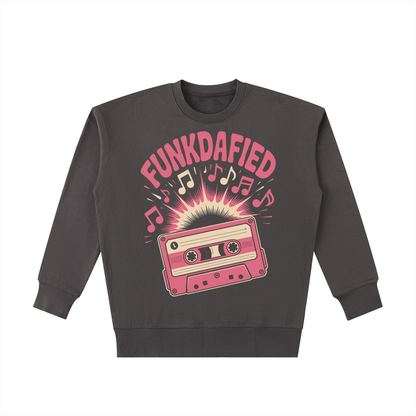Funkdafied Essential Heavyweight Cotton Sweatshirt with retro cassette tape graphic and oversized streetwear fit