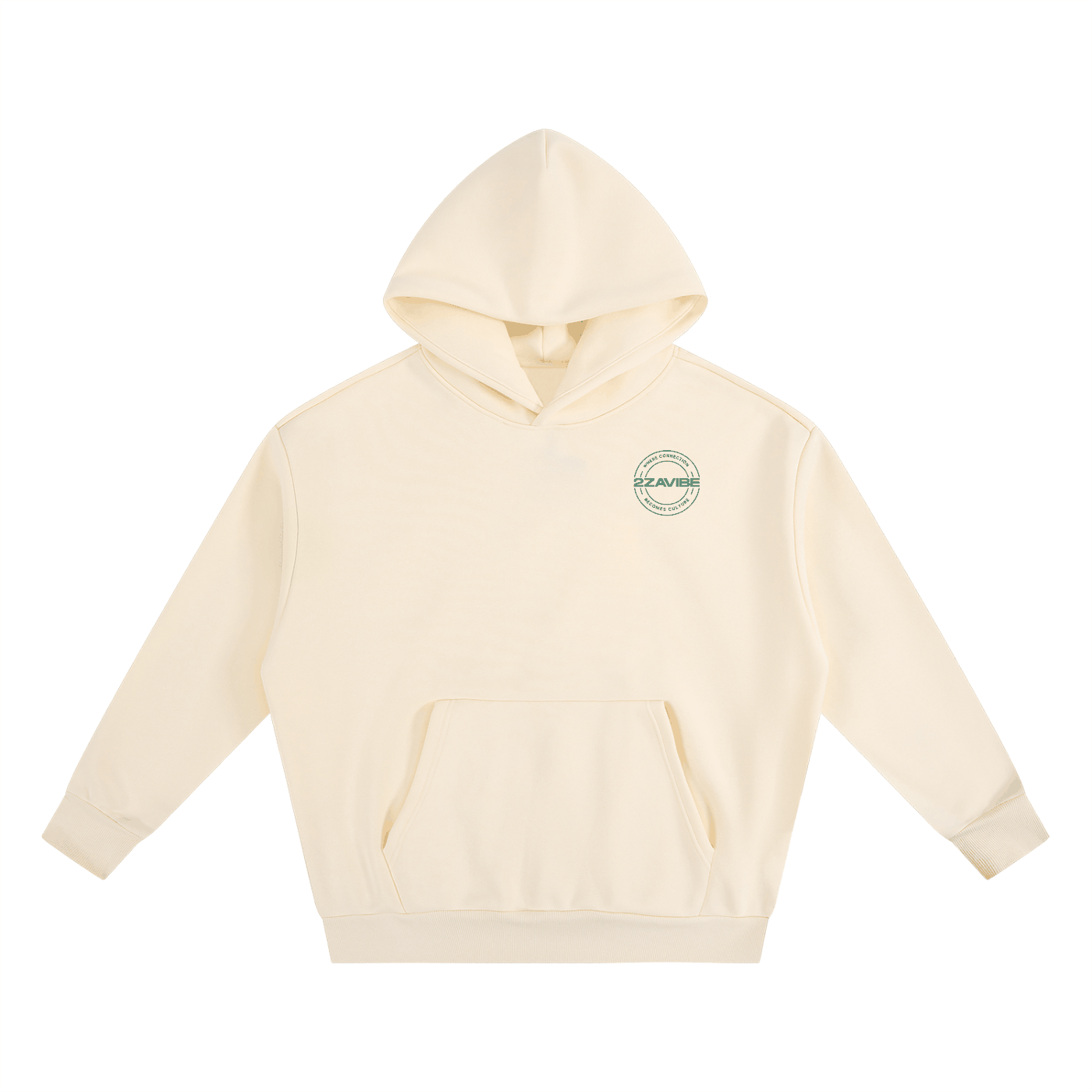 Move with Purpose Cropped Cotton-Blend Oversized Hoodie in cream with front pocket and green logo print
