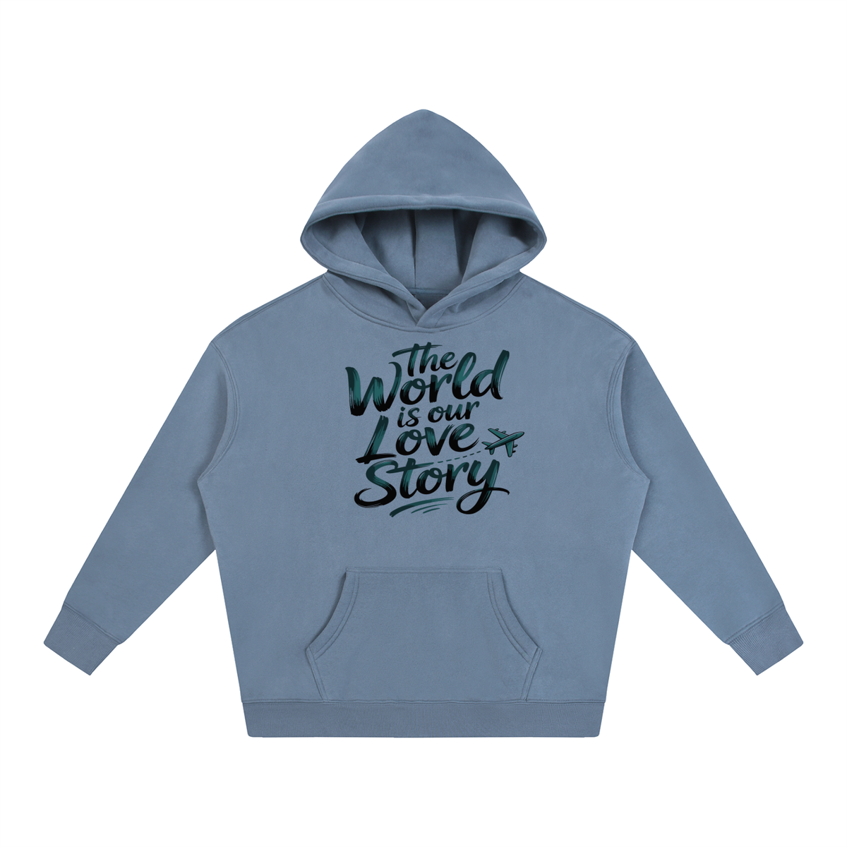 The World Is Our Love Story Hoodie in Jeans Blue, unisex streetwear