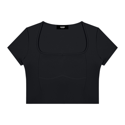 Stride Square-Neck Crop Tee in Black, women's activewear