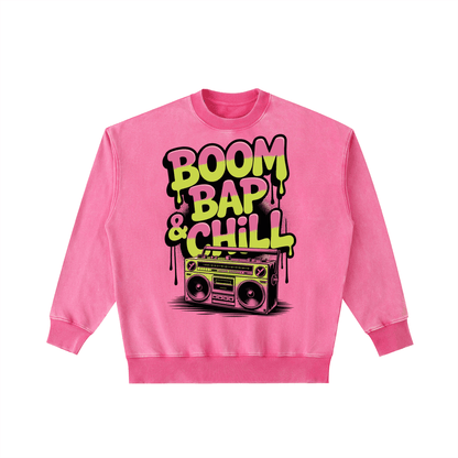 Pink Boom Bap Chill vintage washed heavyweight crewneck sweatshirt with graphic print and long sleeves