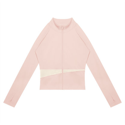Block Cropped Track Jacket in Light Pink with Apricot, women's activewear