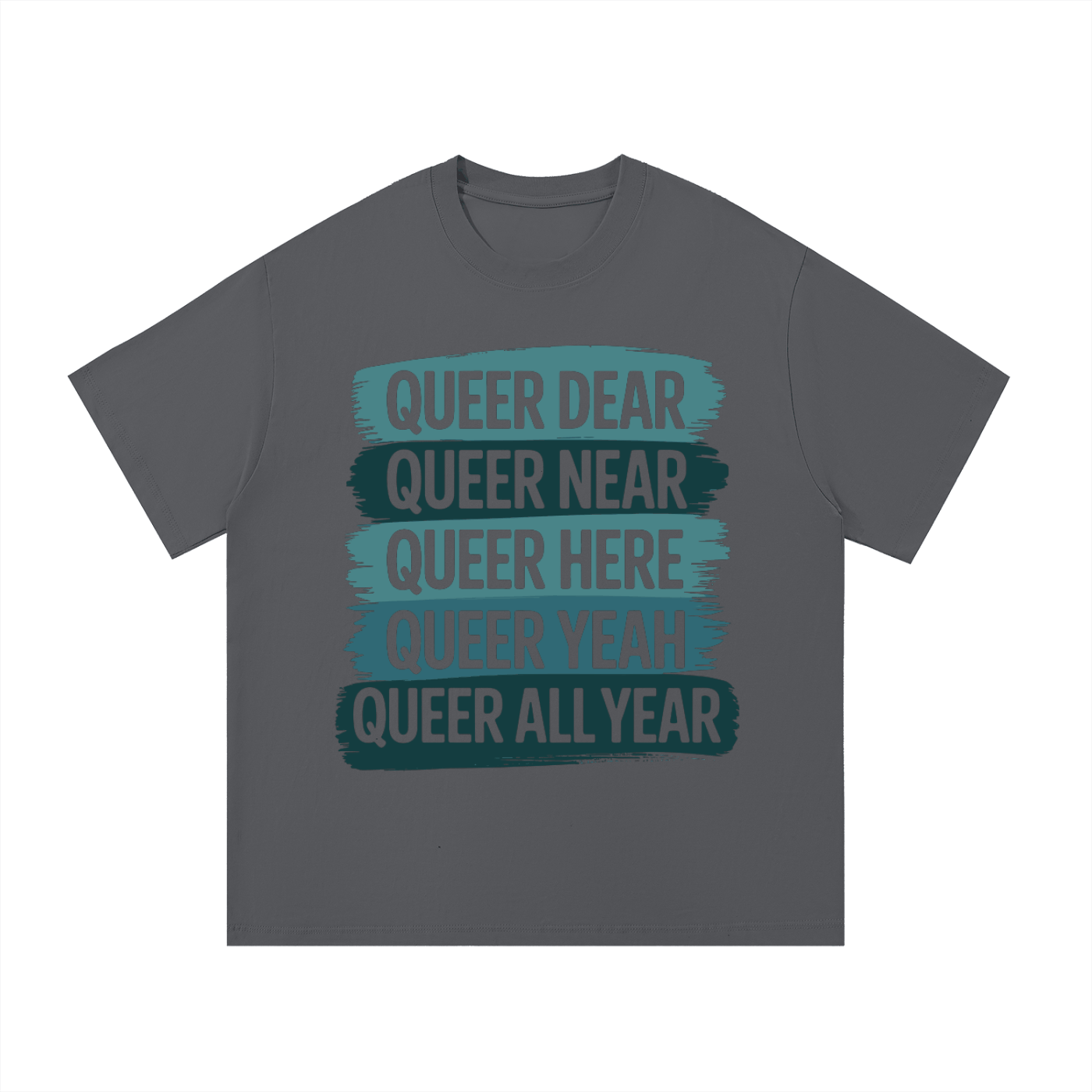 Essential Cotton T Shirt gray casual tee with queer pride text print, soft breathable cotton fabric, unisex basic casual wear