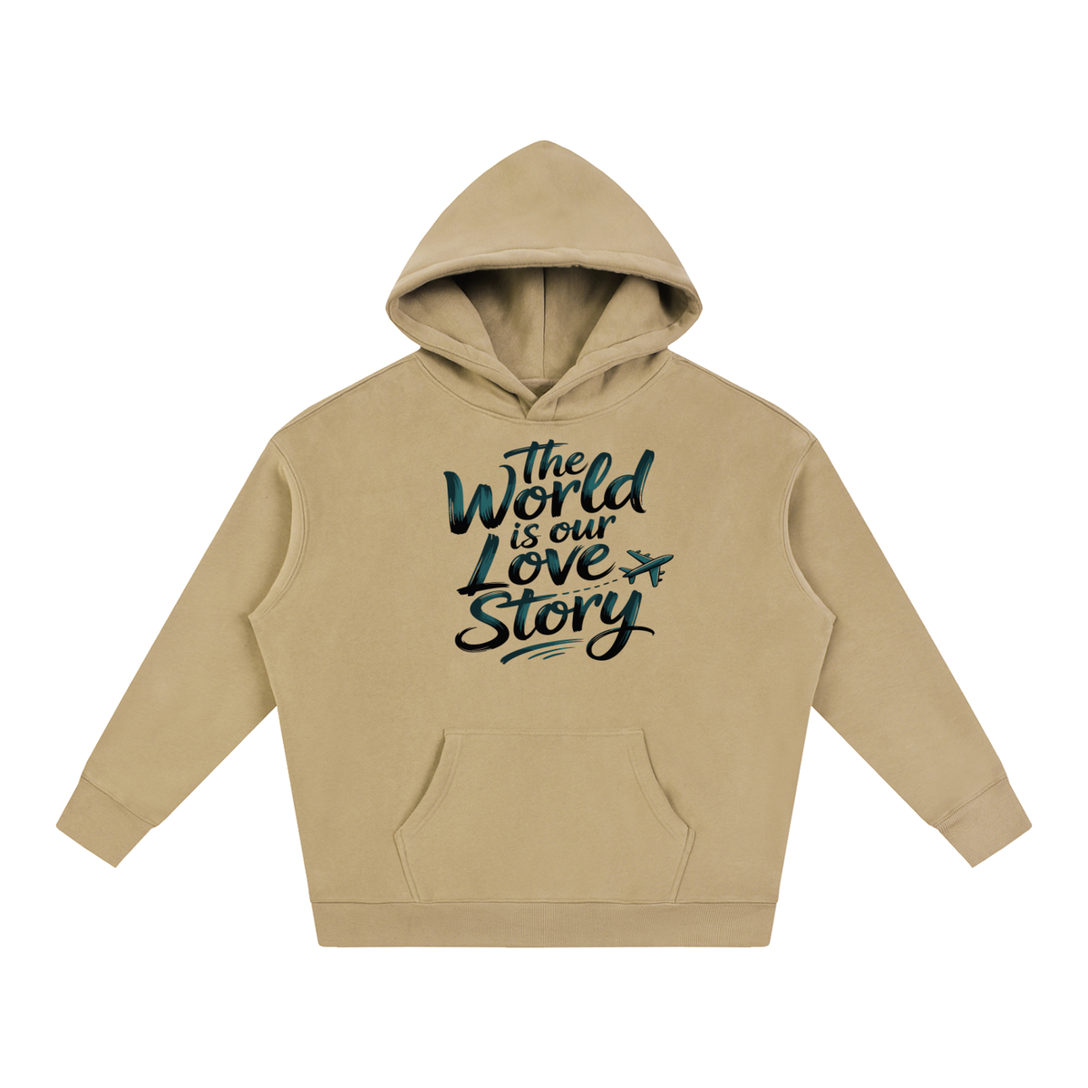 The World Is Our Love Story Hoodie in Gray Apricot, unisex streetwear