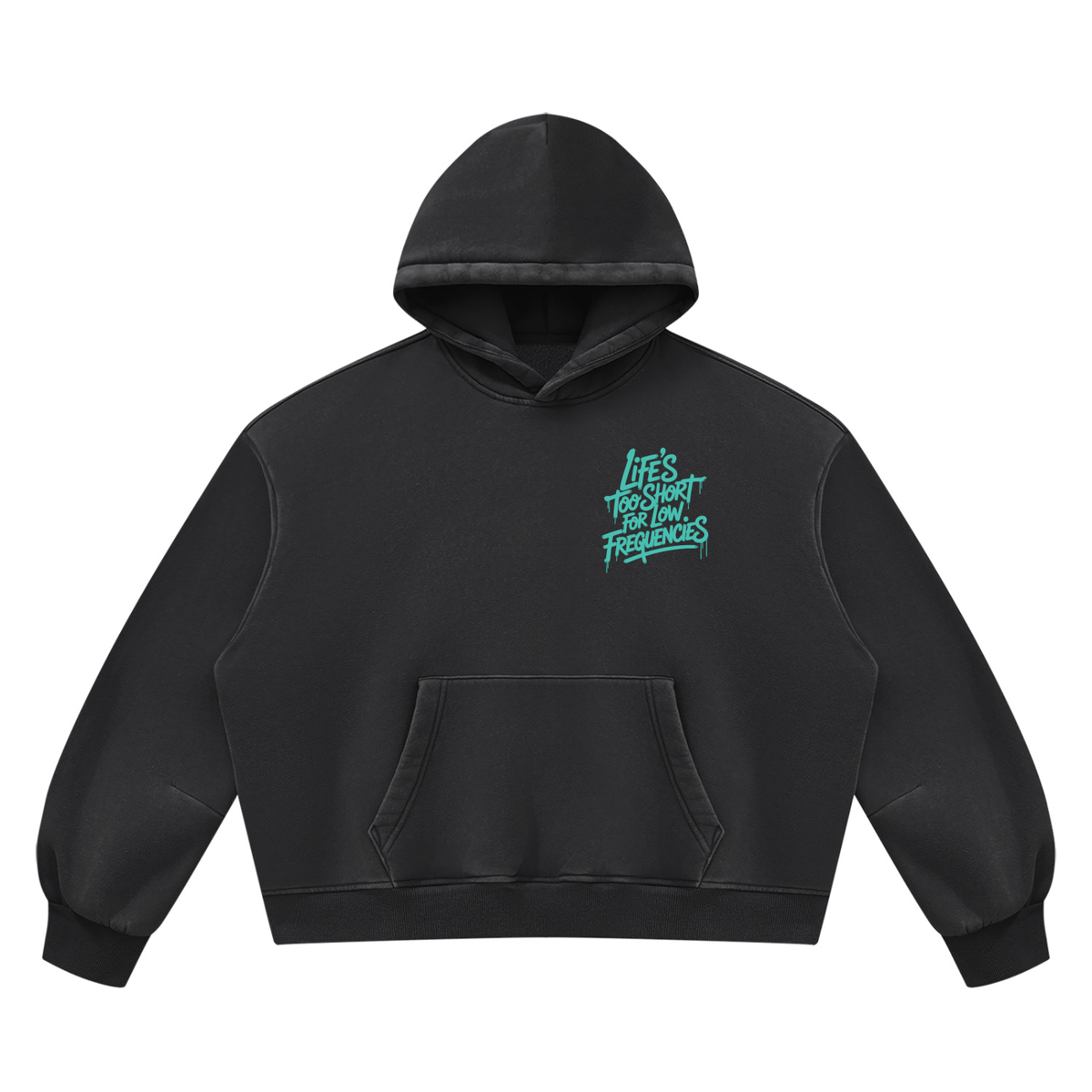 Low Frequencies Vintage Wash Hoodie in Black, unisex streetwear